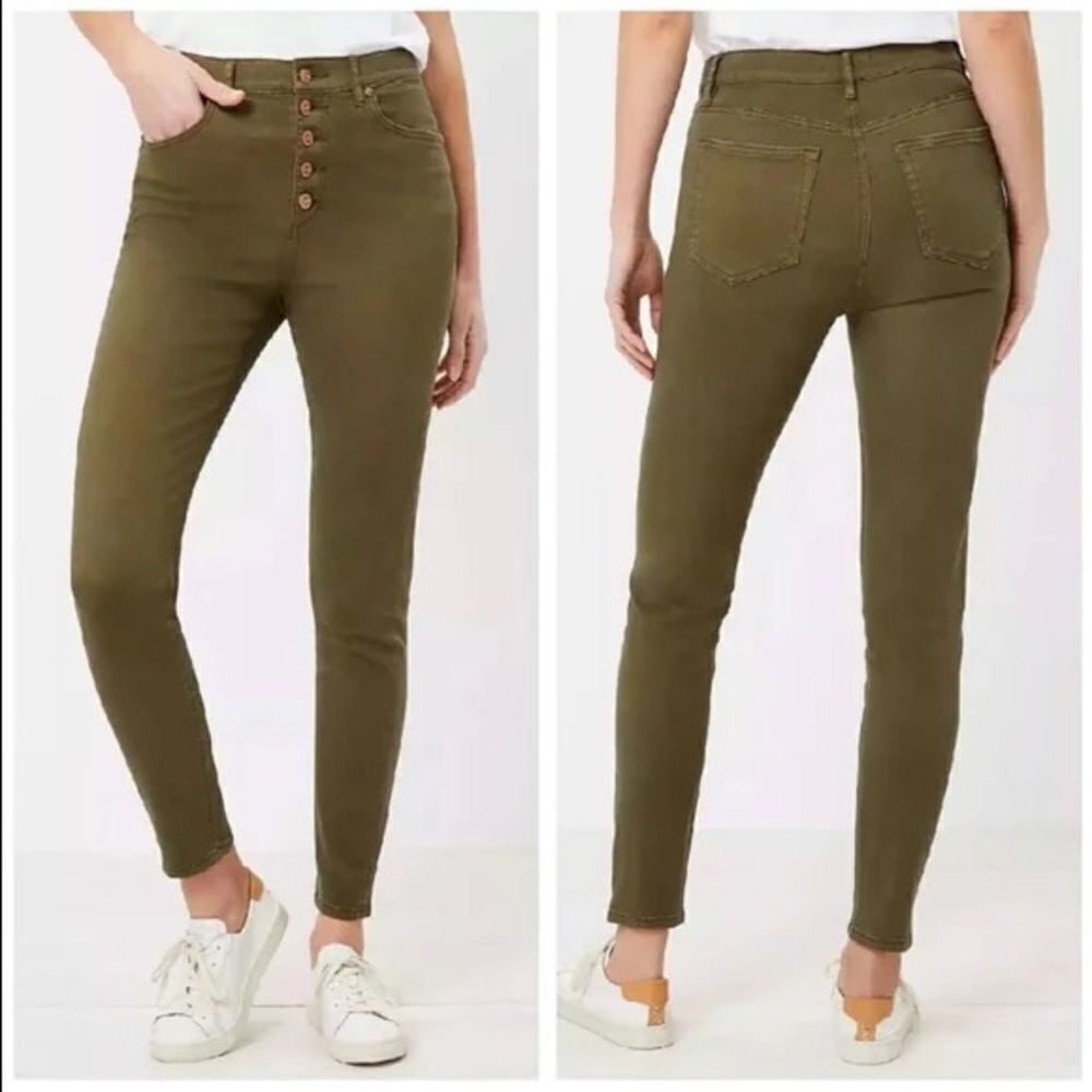 LOFT Ann Taylor High -Rise Button Front Skinny Ankle Jean Olive Size 2 NWT